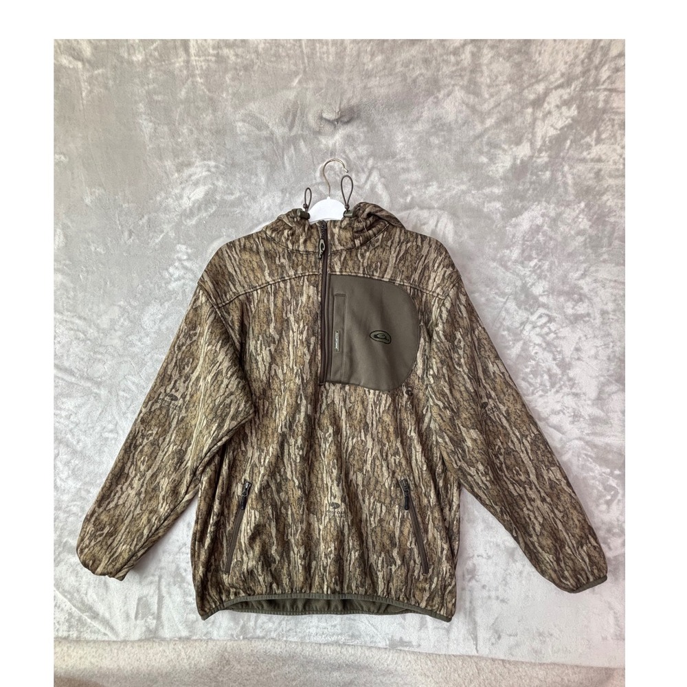 Drake Waterfowl Systems Mossy Oak Bottomland Camo 1/4 Zip Hooded Fleece XL Mens